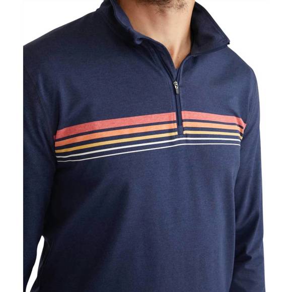 NEW MARINE LAYER striped quarter zip jacket in navy - Picture 4 of 6